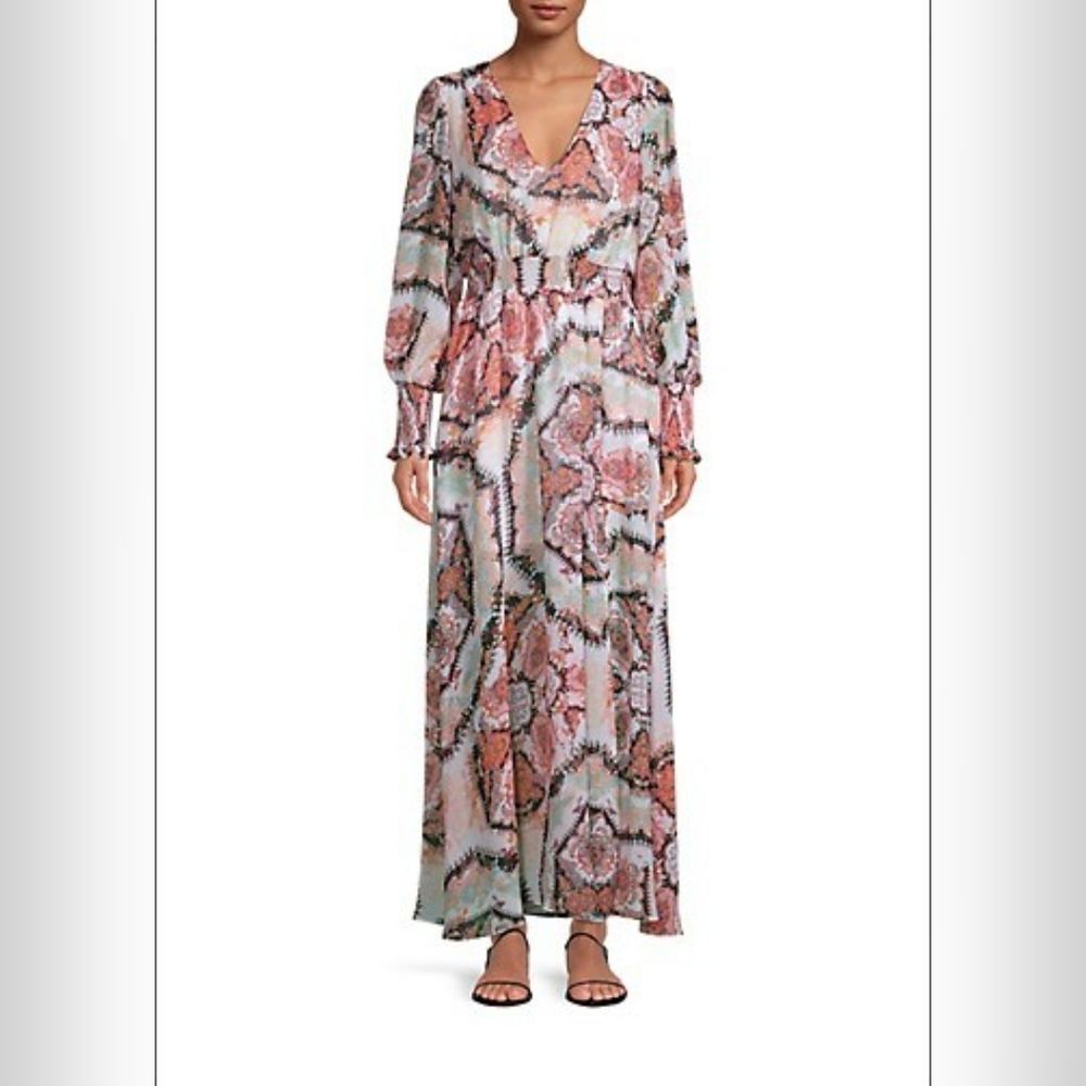 INC Smocked Puff-Sleeve Maxi Dress size Small